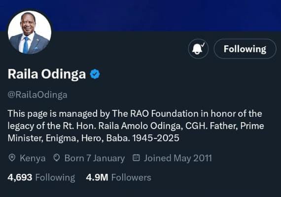 Where Is Raila Raila’s X Account Now Run by RAO Foundation After His Death - The Lower ...